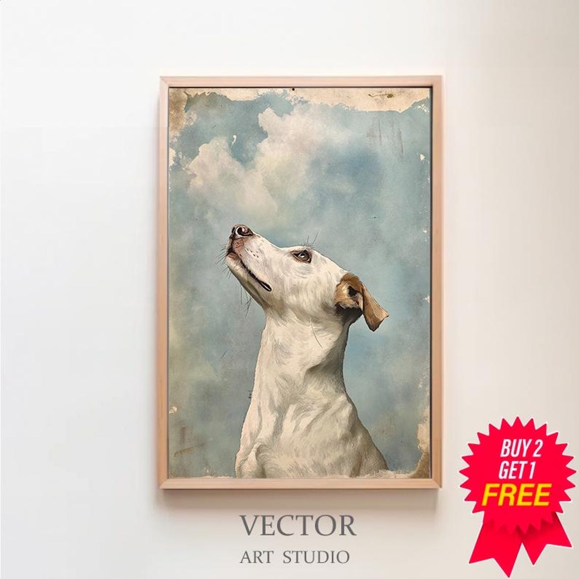 Vintage Dog Sketch 2 Of 2 Dog Wall Art Large Oil Painting Oversize Giclee Dog Painting Mid Century Modern Original Art Print