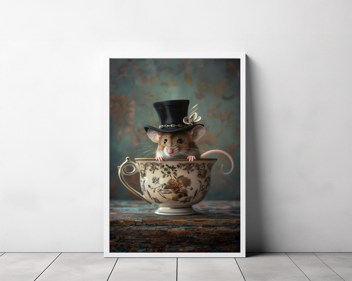 Mouse in a Tea Cup, Whimsical Kitchen Art Print - Image 3
