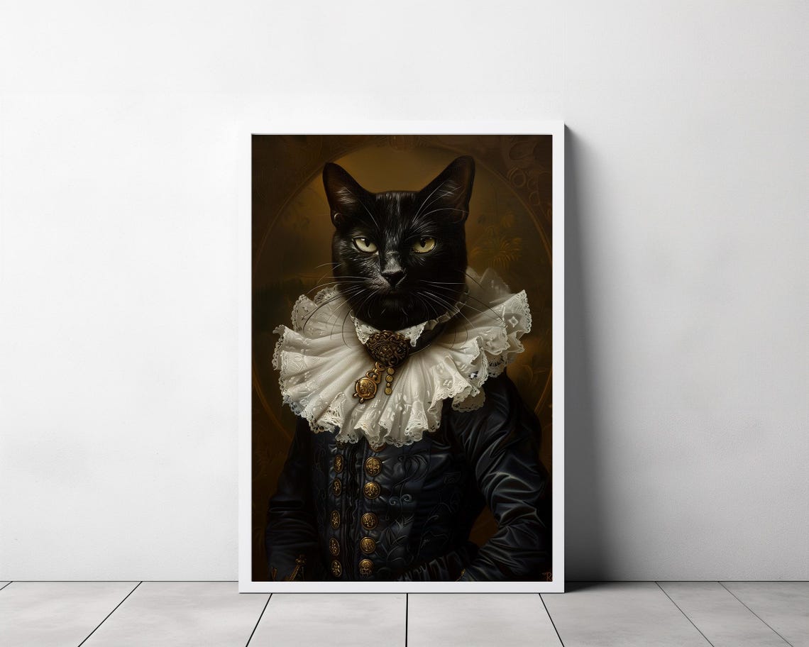 Majestic Black Cat Pendant Locket Renaissance Ruff Collar Poster - Image 3