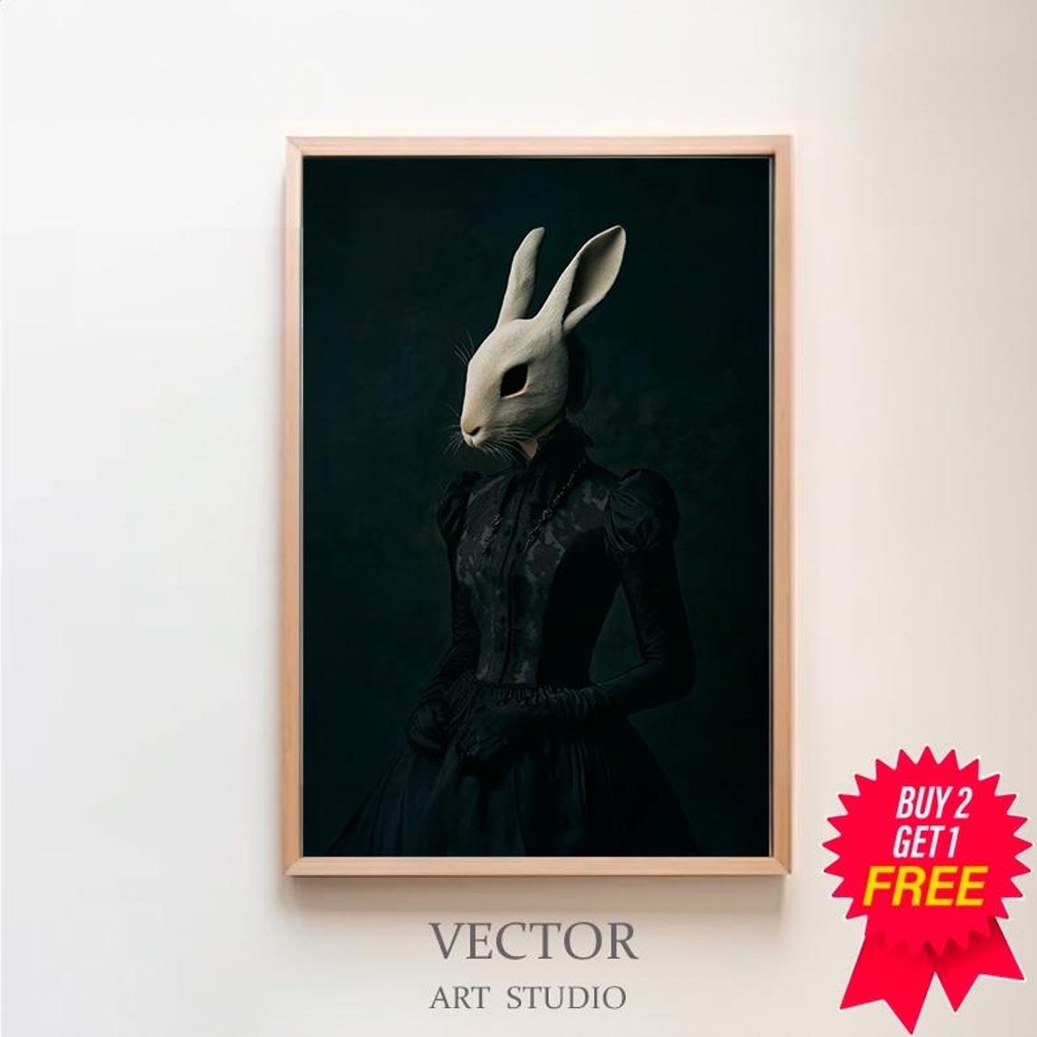 Lady Rabbit In Black Victorian Gown Dark Gothic Portrait Poster