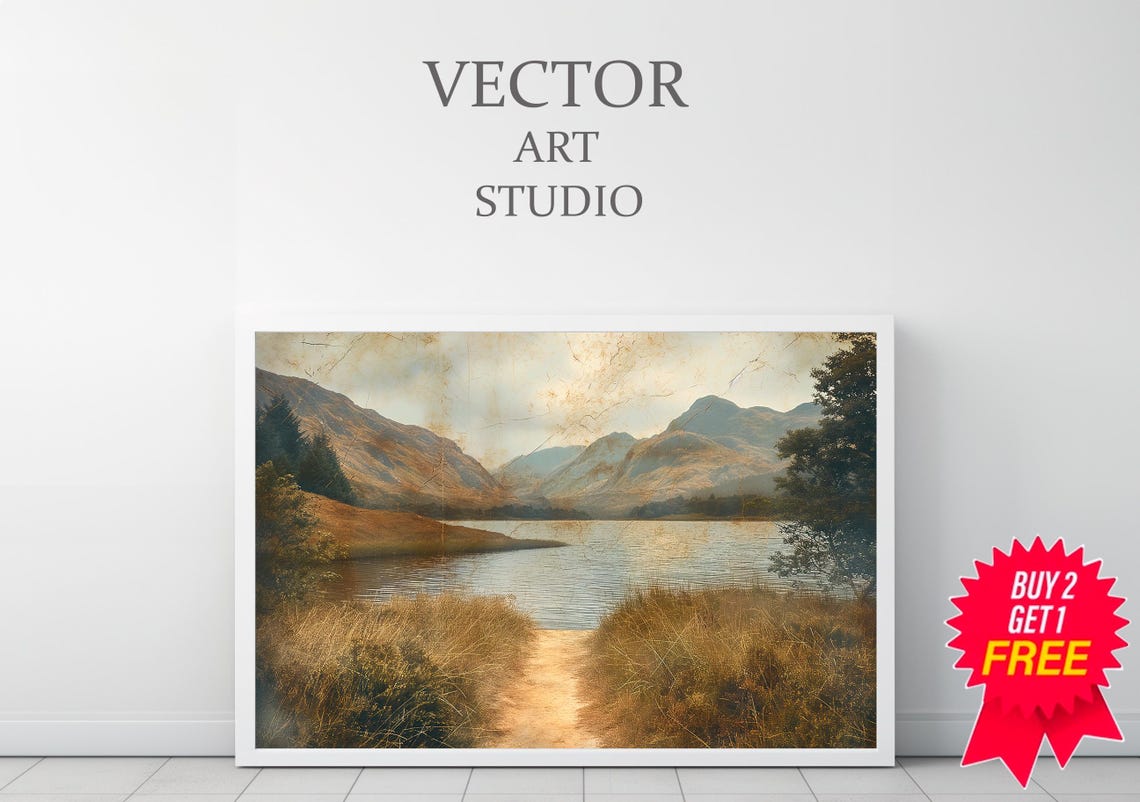 Serene Nature Scene Wall Art Artwork Perfect For Home Refresh Vintage Landscape Majestic Mountain Lake View Artwork - Image 3