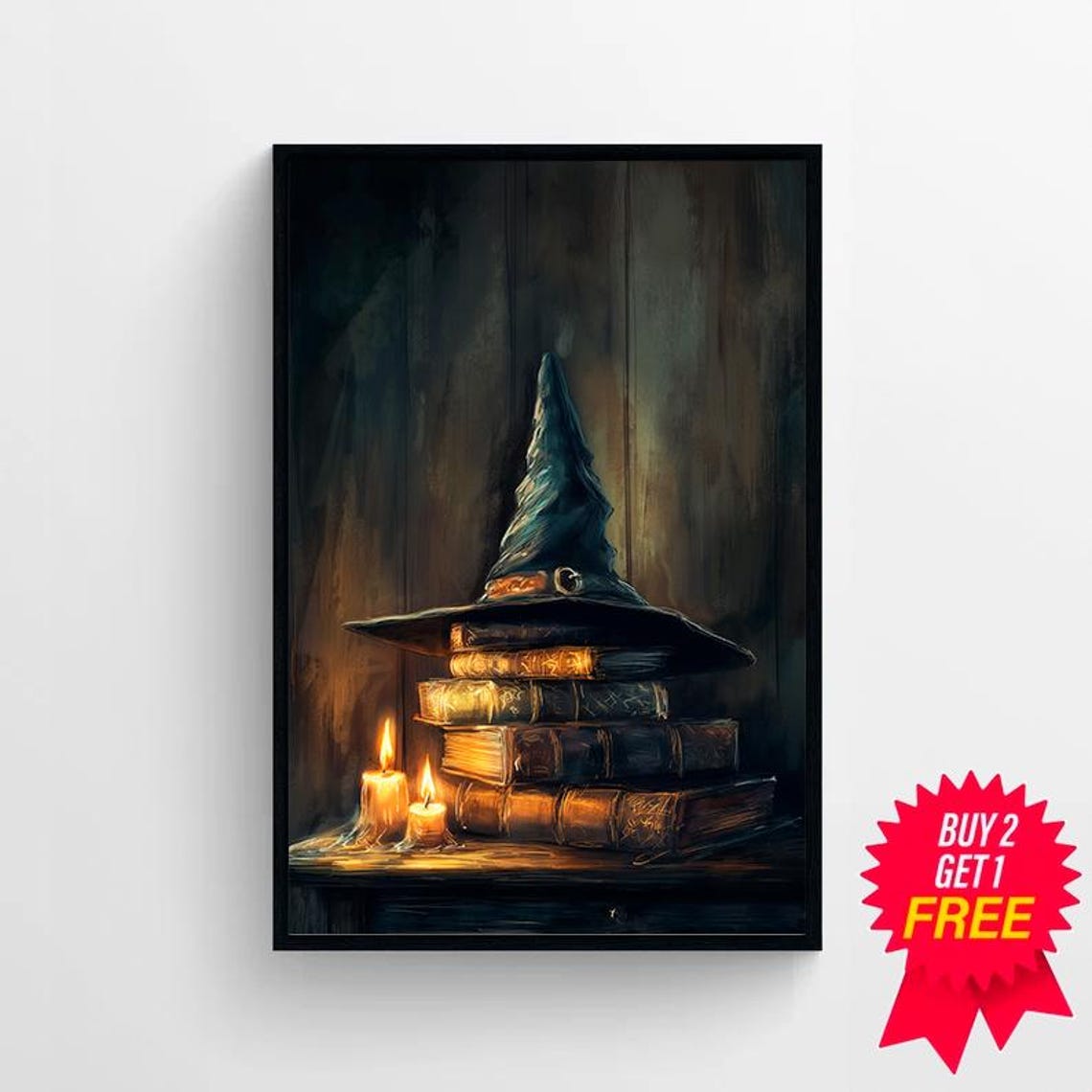 Witch Hat on Stack of Spell Books with Candles Halloween Poster - Image 4