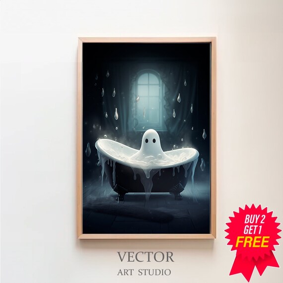 Ghost Taking a Bubble Bath in Dark Victorian Bathroom Poster