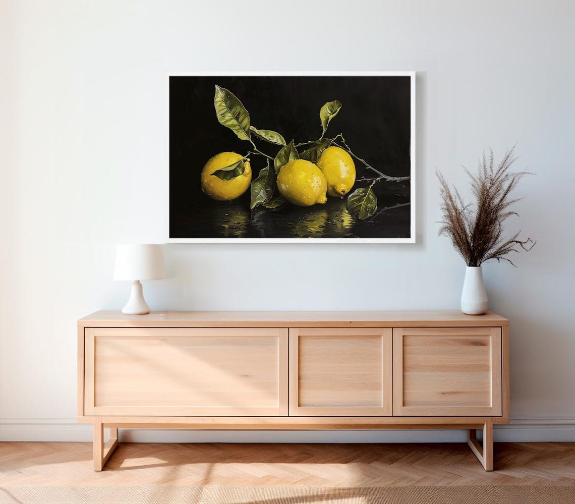 Lemon Moody Fruit Print Vintage Citrus Still Life Oil Painting Kitchen Wall Art Dark Lemons Tree Art Rustic Farmhouse Decor - Image 2
