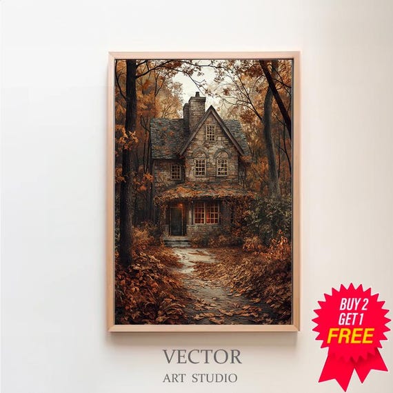 Farmhouse Wall Decor Trendy Wall Art Rustic Decor Moody Wall Art Autumn Vintage Fall Wall Art Dark Cottagecore Landscape Painting