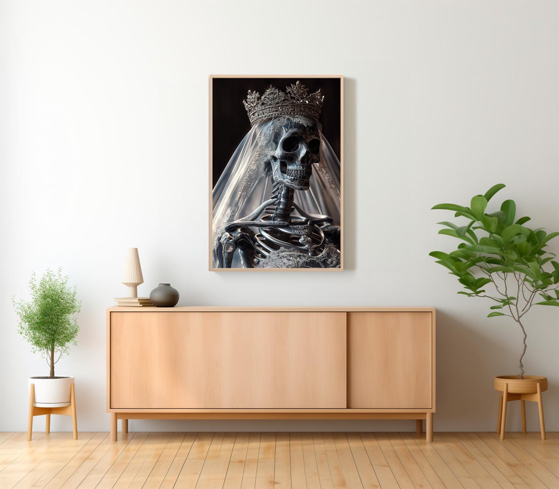 Crowned Skeleton Queen Bride In Veil Gothic Dark Academia Poster - Image 2