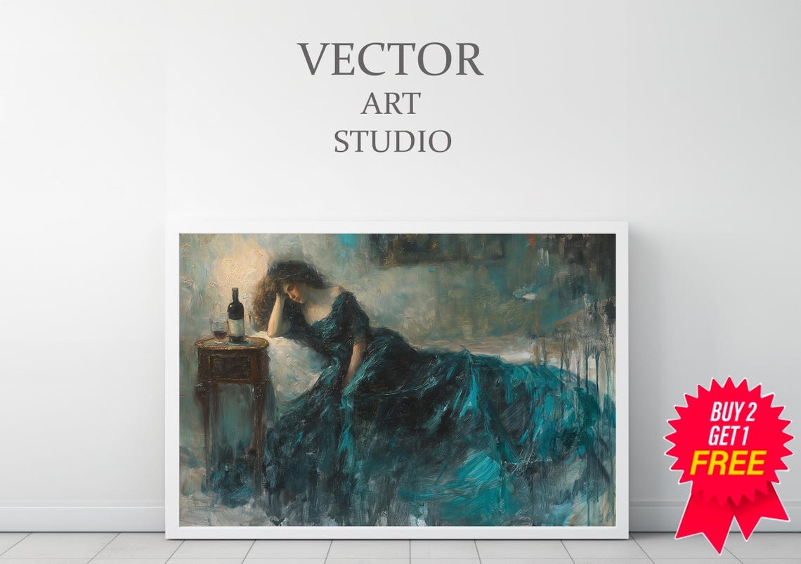 Seated Victorian Woman With Wine Impressionist Oil Painting Poster - Image 3