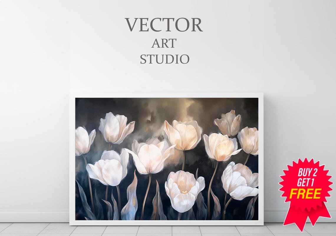 Spring Tulips Frame Tv Art Neutral Flower Tv Art Spring Botanical Easter Screensaver Moody Vintage Floral Oil Painting - Image 3