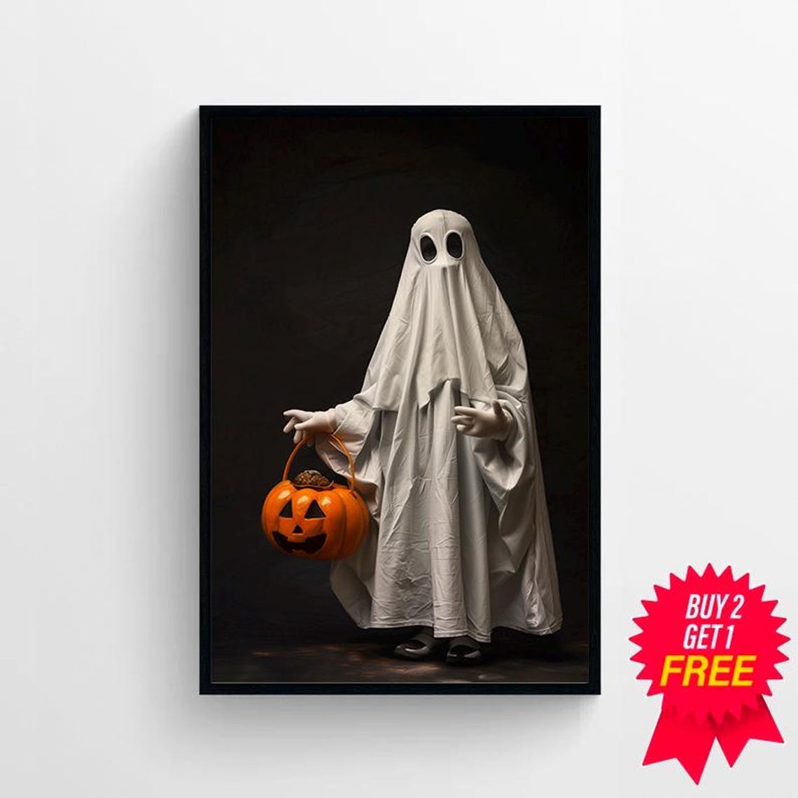 Little Sheet Ghost with Jack O Lantern Candy Pail Halloween Poster - Image 4