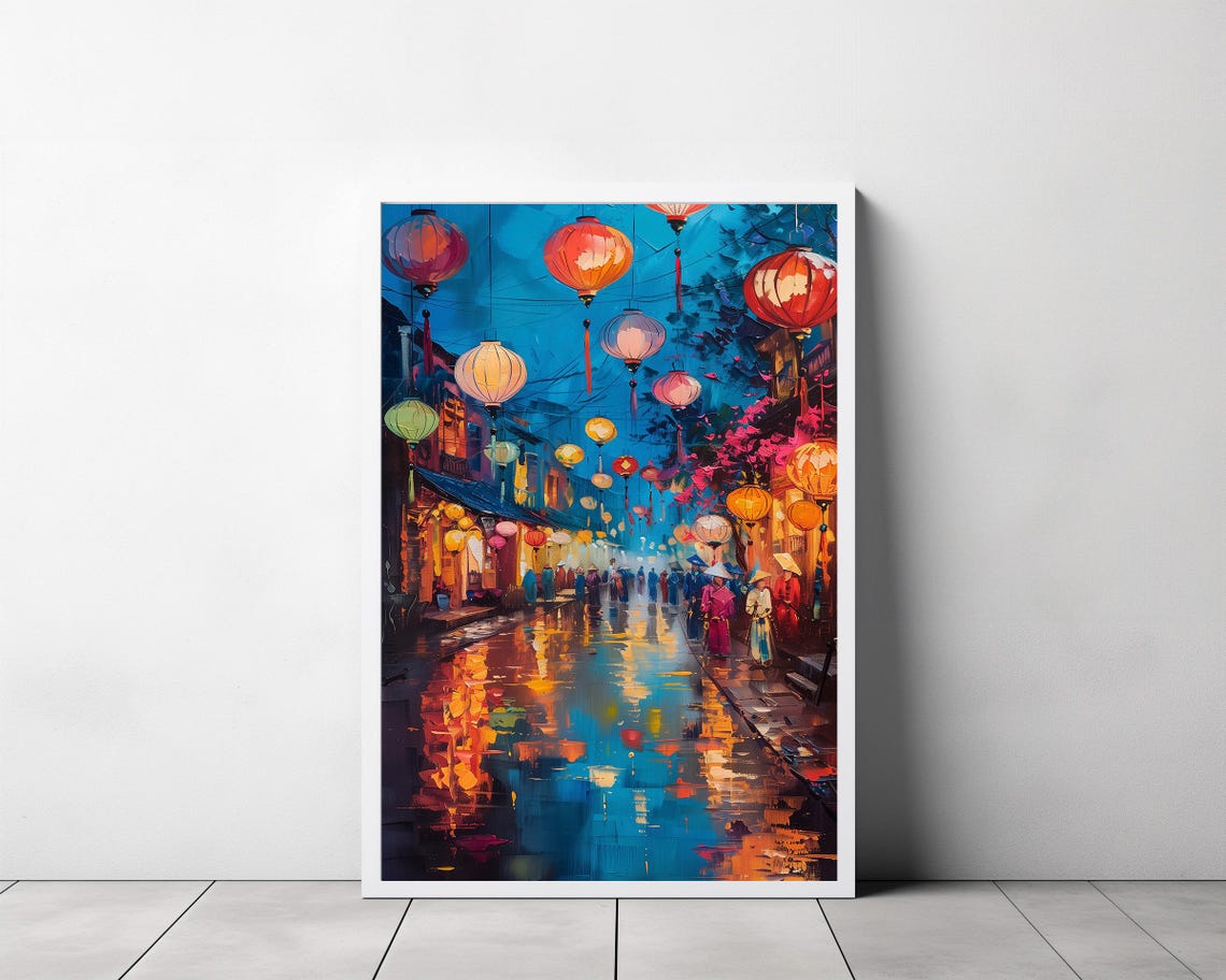 Hoi An Lanterns By Night Colorful Vietnam Street Scene Poster - Image 3