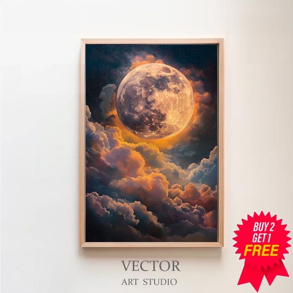 Enchanting Celestial Moon Art Print Vintage Inspired Dark Academia Dark Cottagecore Night Sky Painting