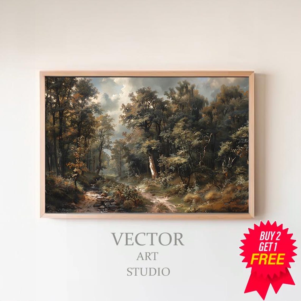 Vintage Forest Path with Dappled Light Dark Oil Painting Poster
