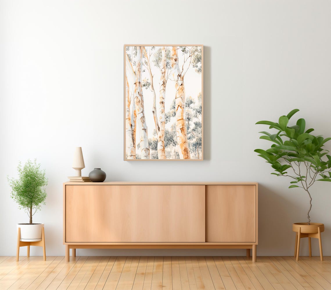 Australian Eucalyptus Tree Trunks Soft Watercolor Forest Poster - Image 2