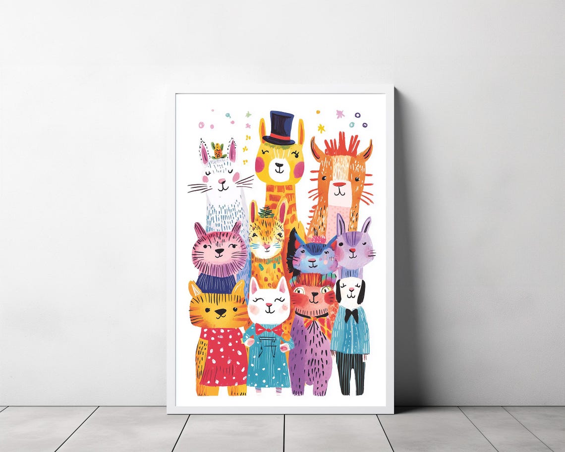 Cheerful Party Animals Dressed in Fancy Outfits Playful Kids Poster - Image 3