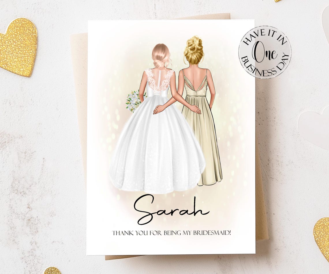 Customisable Bridesmaid Thank You Card Personalised Maid Of Honor Thank You Card Bridesmaid Card Wedding Thank Card Custom Bridesmaid Card
