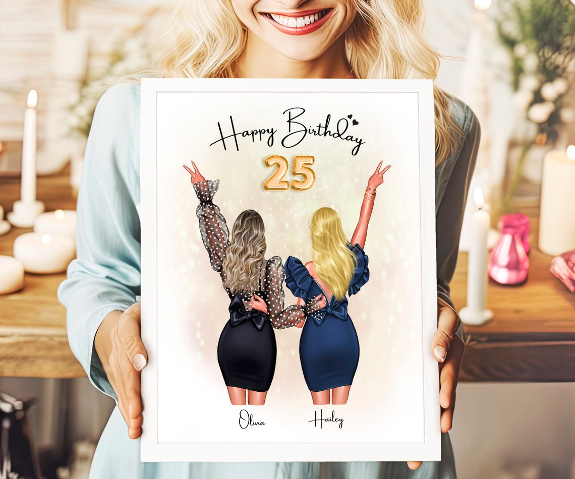 Custom 25th Birthday Best Friends Portrait Happy Birthday 25 Poster