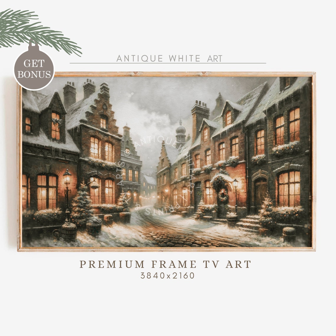 Christmas Frame Tv Art Vintage Farmhouse Winter Old Town Painting For Tv The Frame Tv Holiday Tv Art Holiday Home Decor Wa23