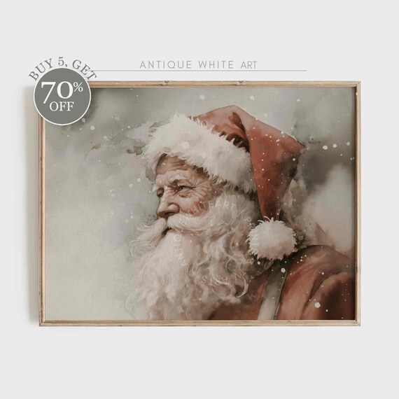 Vintage Santa Claus Portrait, Farmhouse Christmas Art Print