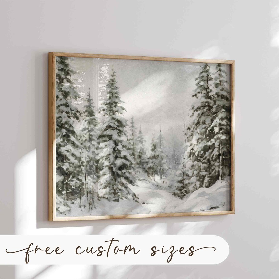 Snowy Winter Pine Forest Art Print, Farmhouse Rustic - Image 2