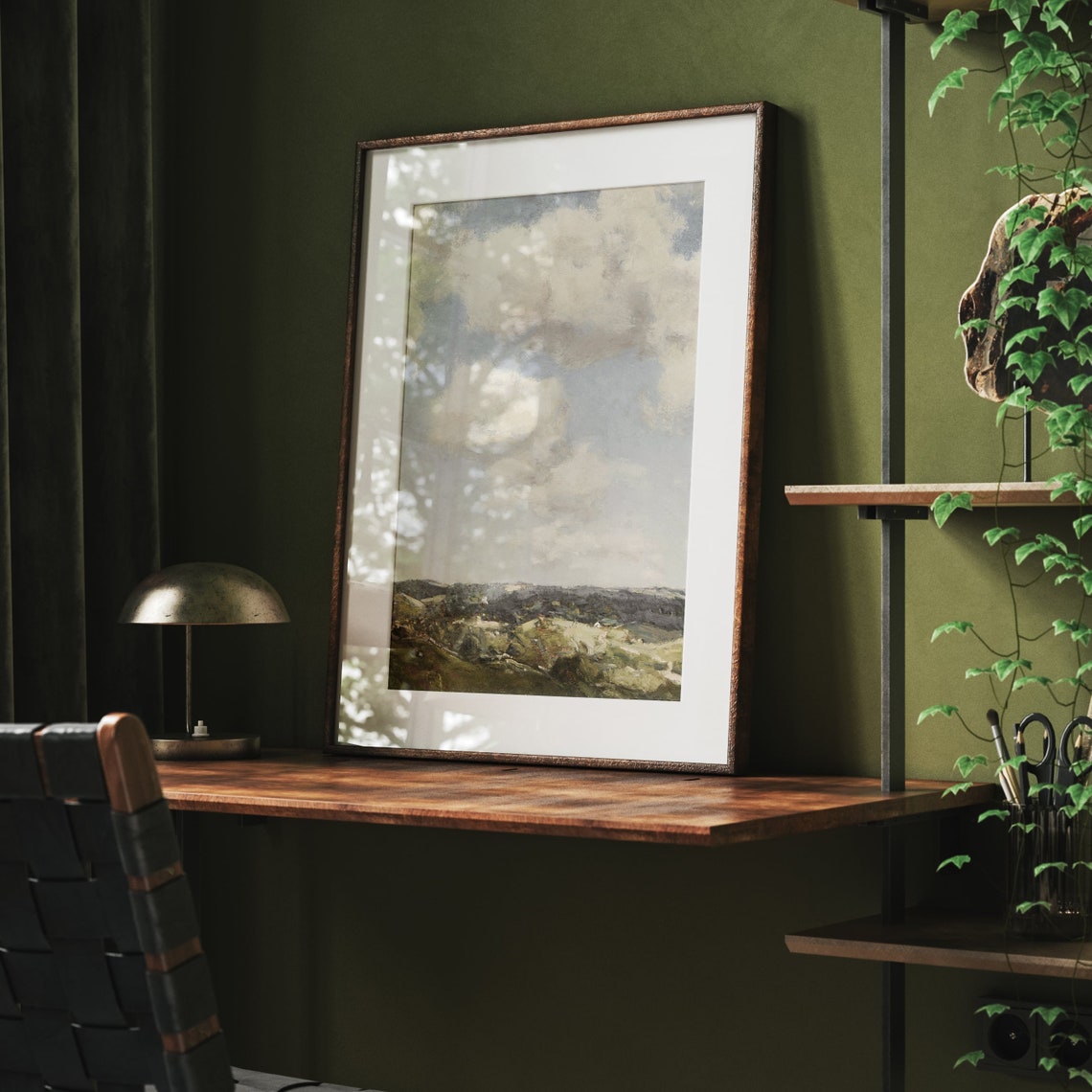 Muted Landscape Print Cloud Painting Rustic Green Wall Art Print Farmhouse Decor A122 - Image 4