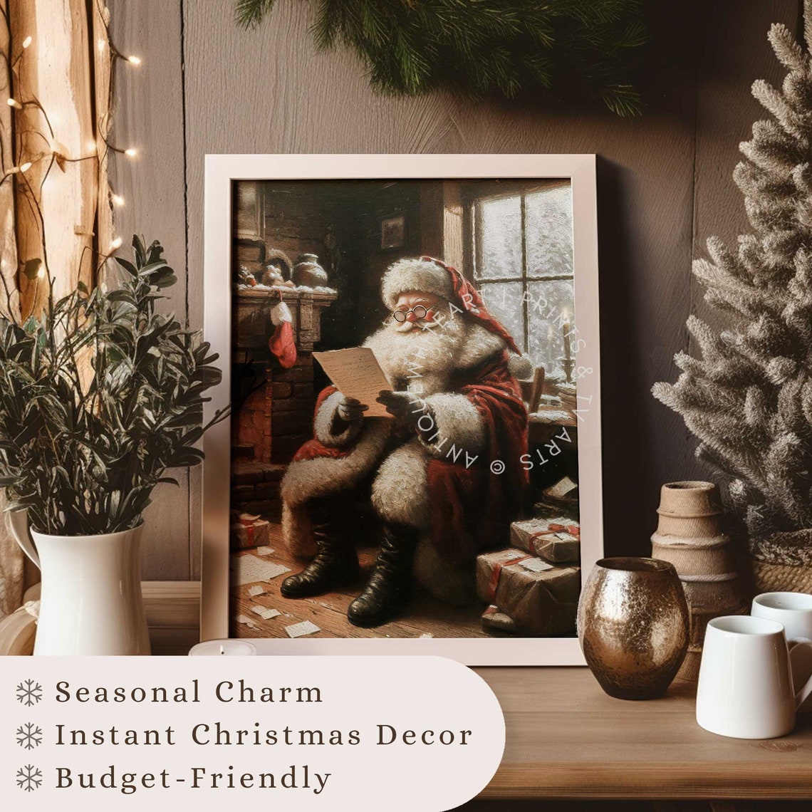 Christmas Wall Art Santa Claus Vintage Winter Print Farmhouse Christmas Decor Christmas Oil Painting W16 - Image 4