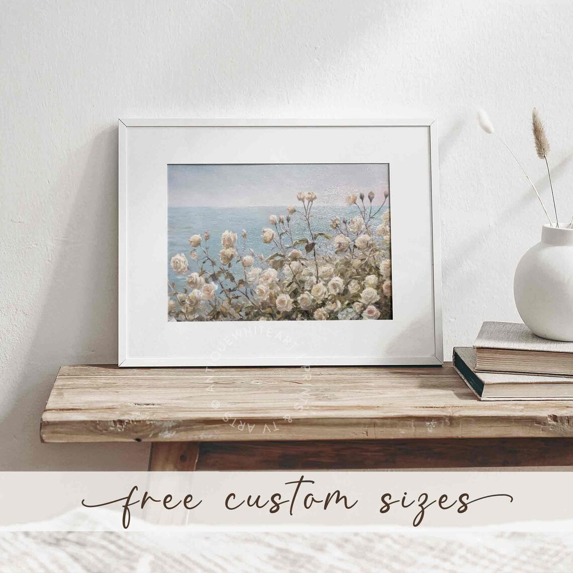 Coastal Wildflower Field Art Print, Vintage Farmhouse