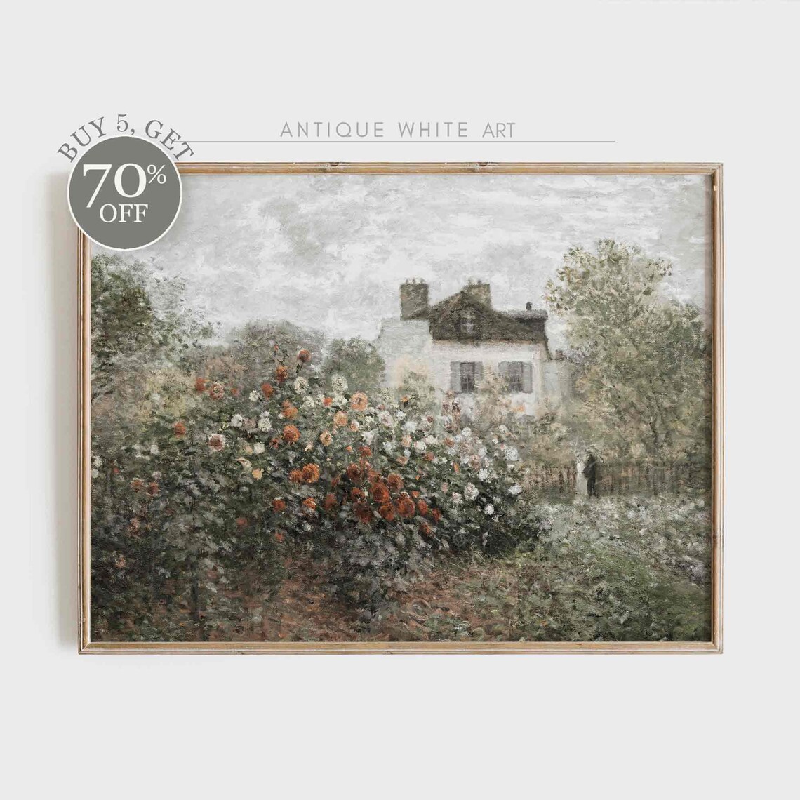 Vintage Cottage Rose Garden Wall Art, Farmhouse Print