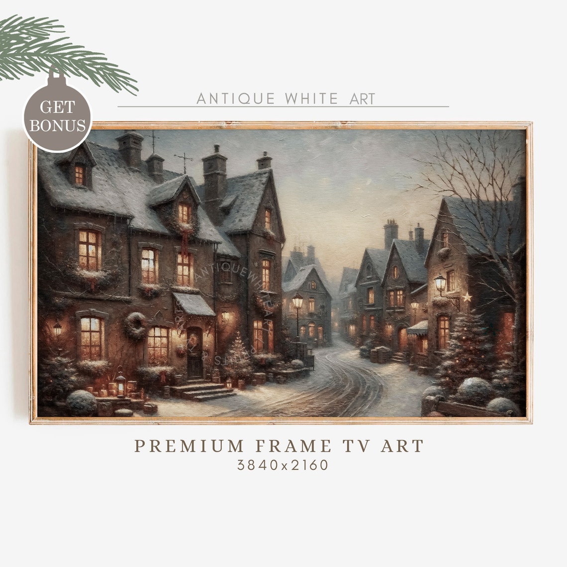 Christmas Frame Tv Art Vintage Farmhouse Winter Old Town Painting For Tv The Frame Tv Holiday Tv Art Holiday Home Decor Wa21