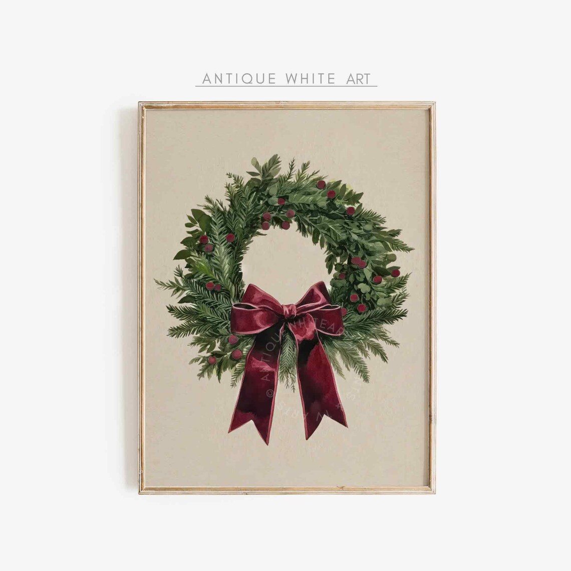Vintage Christmas Wreath Painting Holiday Decor