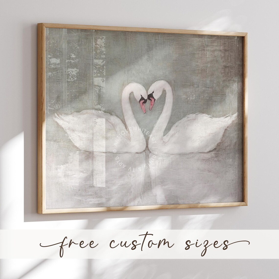 Valentines Day Swans, Muted Vintage Romantic Print - Image 4