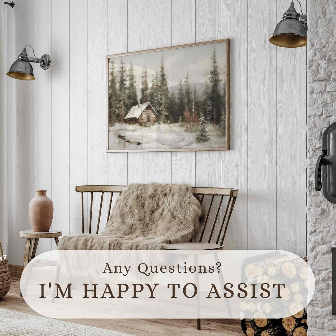 Winter Cabin Rustic Print, Vintage Landscape Art Print - Image 2