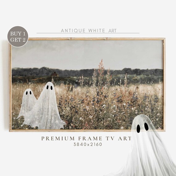 Cute Ghosts Autumn Meadow Vintage Halloween Spooky Cute Art Poster