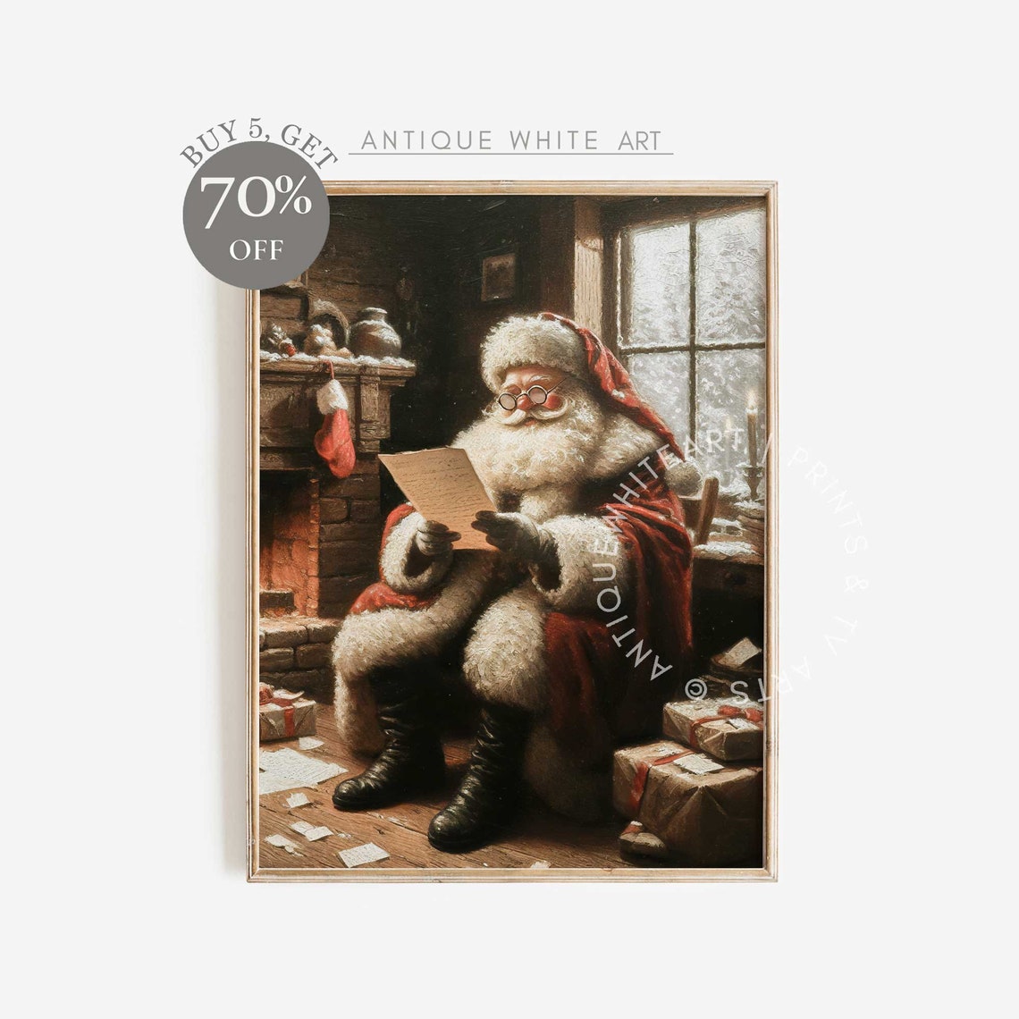 Christmas Wall Art Santa Claus Vintage Winter Print Farmhouse Christmas Decor Christmas Oil Painting W16