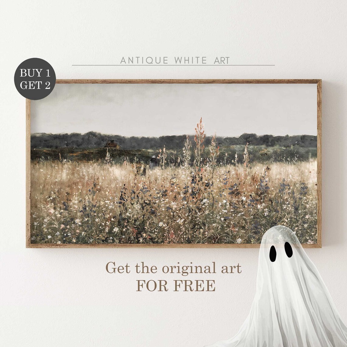 Cute Ghosts Autumn Meadow Vintage Halloween Spooky Cute Art Poster - Image 3