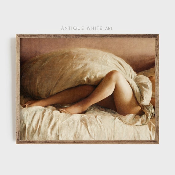 Young Sleeping Woman Portrait Female Nude Painting Warm Tones Bedroom Painting Elegant Female Legs A08