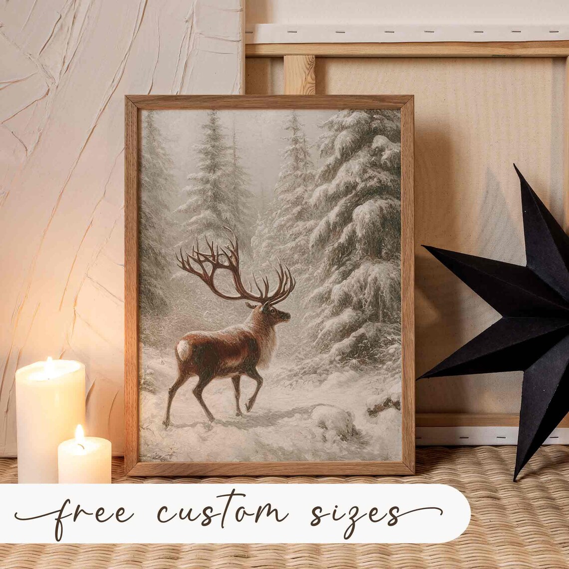 Vintage Deer In Winter, Farmhouse Christmas Wall Art - Image 4