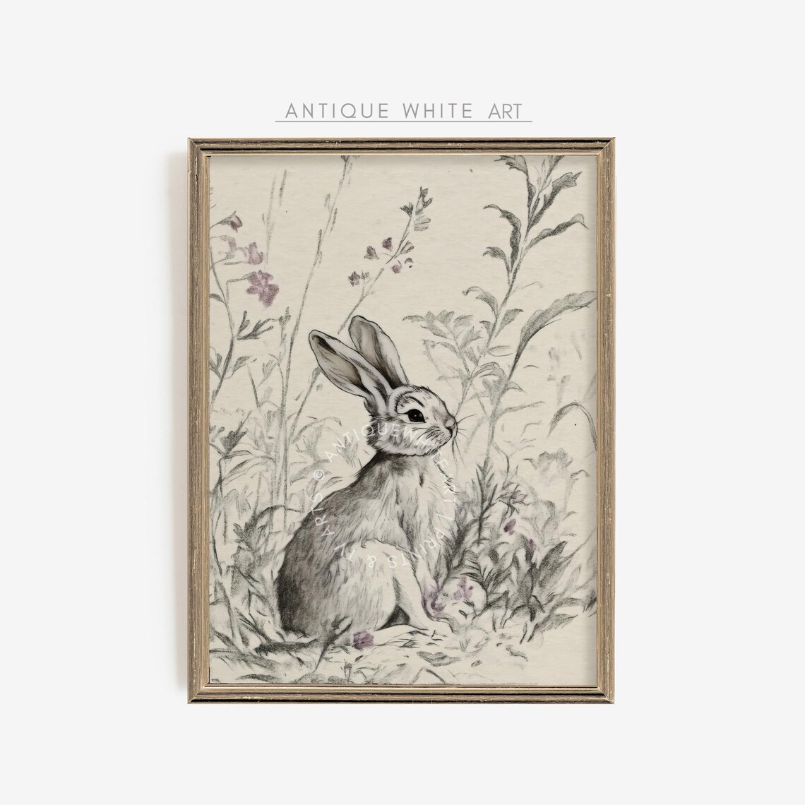 Easter Bunny Sketch, Vintage Farmhouse Art Print