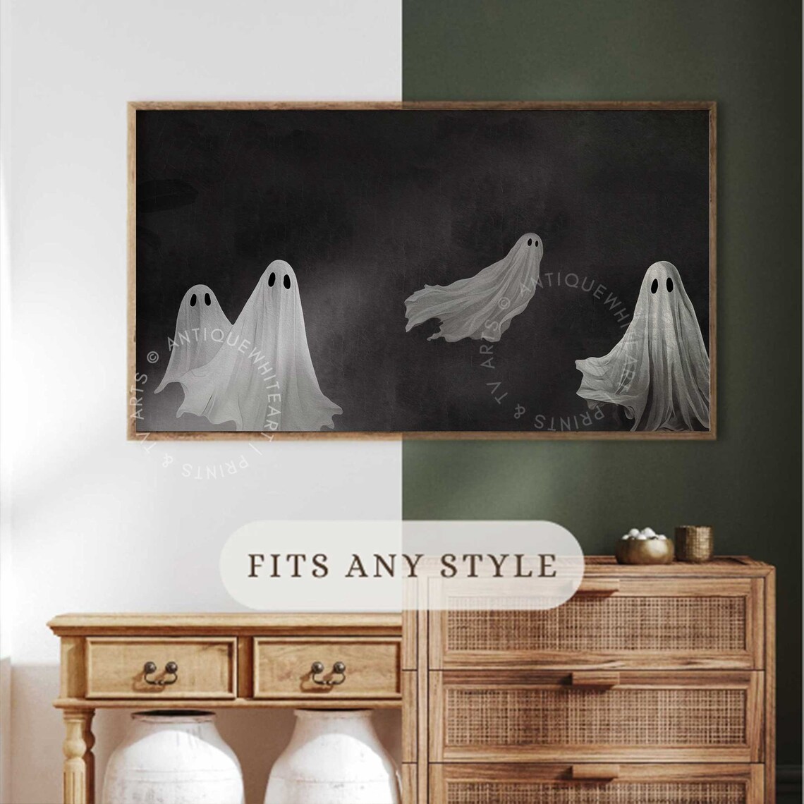 Halloween Ghost Art, Neutral Vintage Spooky Decor - Image 3