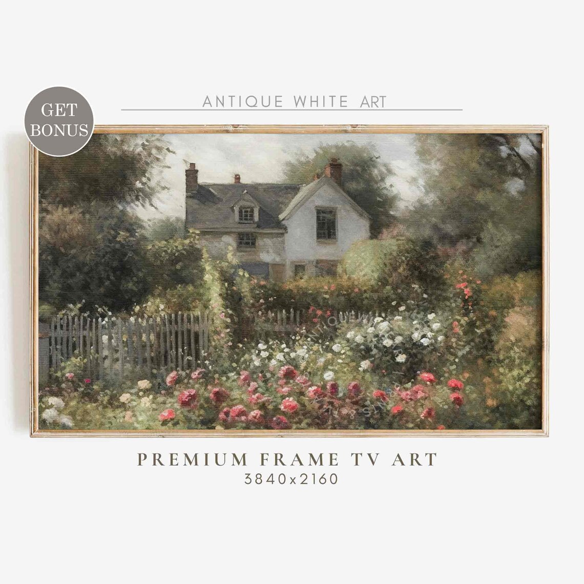 Cottage Rose Garden Vintage Oil Painting Poster
