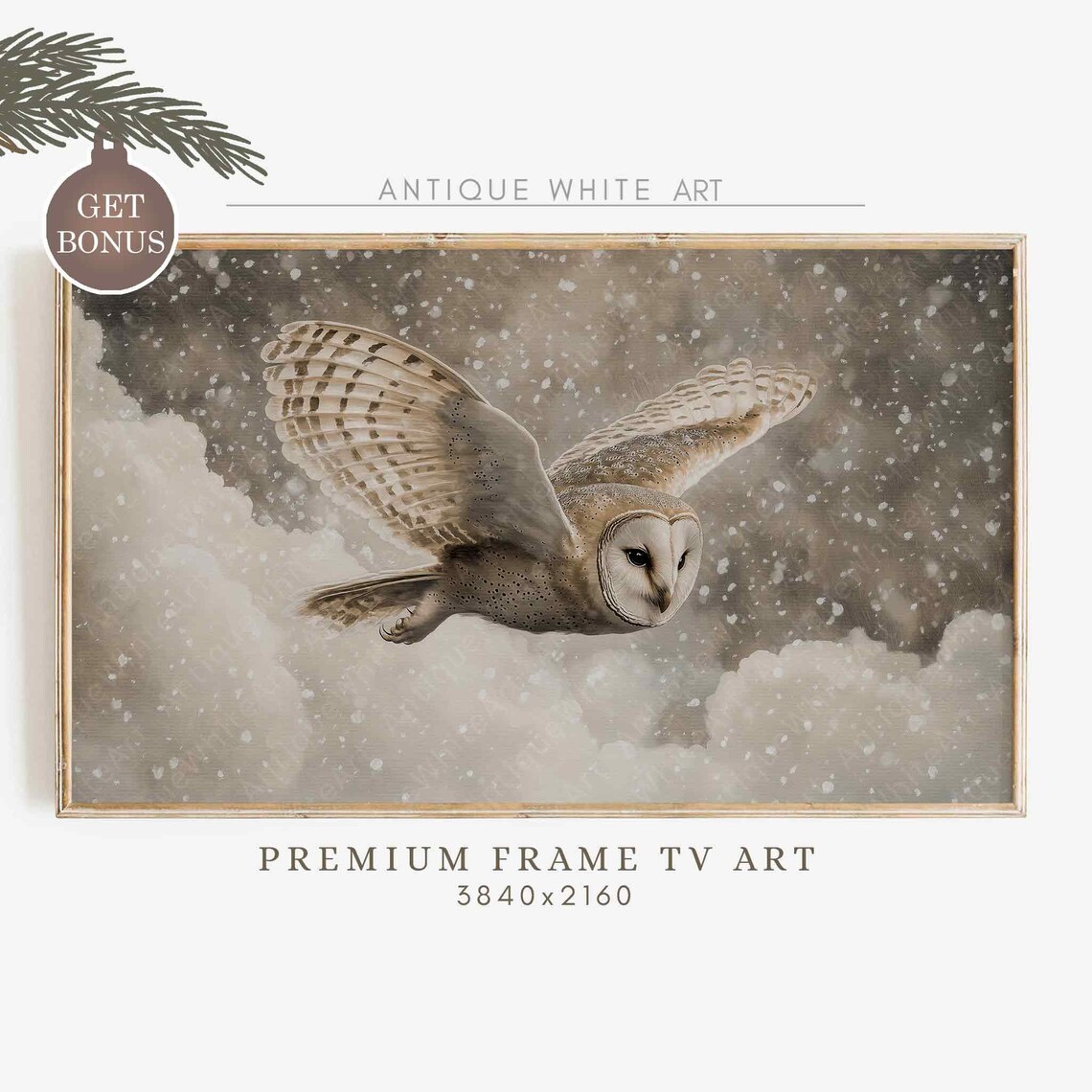 Owl Painting Frame Tv Art Moody Winter Holiday Art Rustic Winter Art For Tv Country Christmas Decor Trendy Winter Frame Tv Wa83