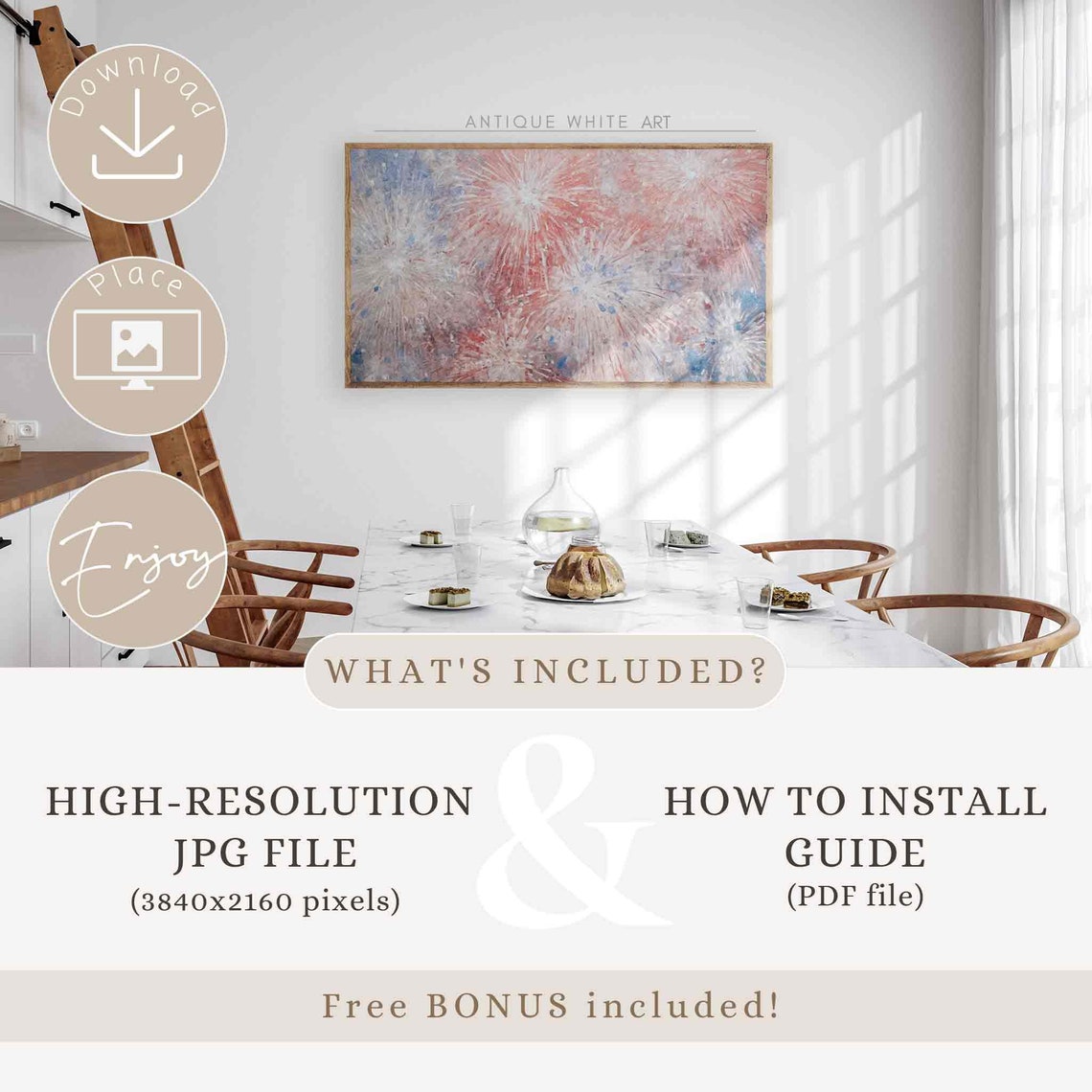 Red White And Blue Fireworks Bursts New Year Celebration Wall Art - Image 4