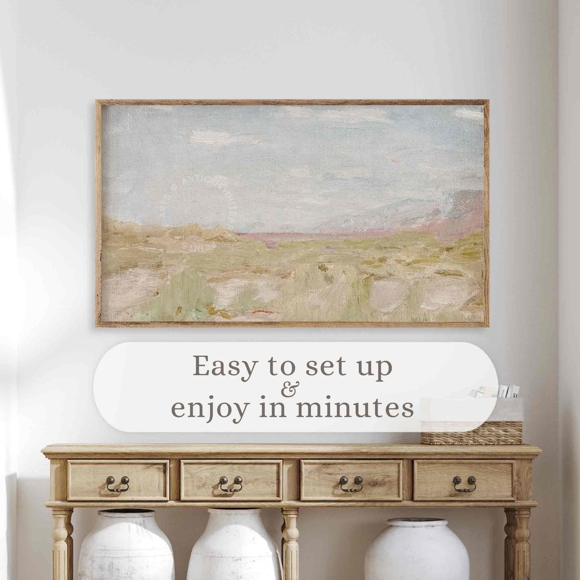 Soft Pastel Neutral Meadow Landscape Vintage Style Art Wall Poster - Image 4