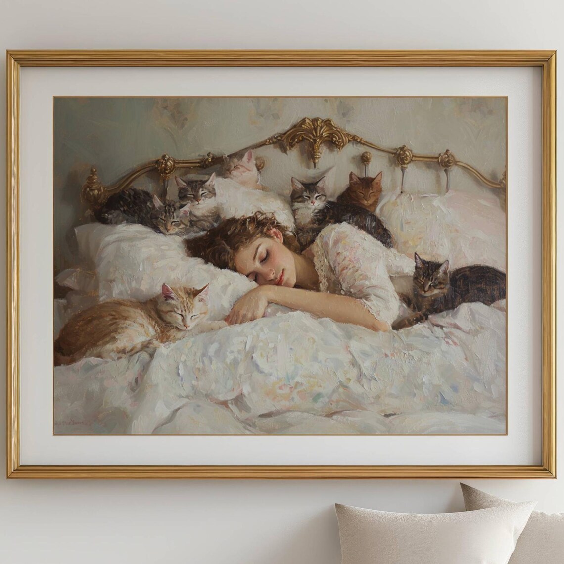 Woman Napping With Her Cats Cat Lover Wall Art