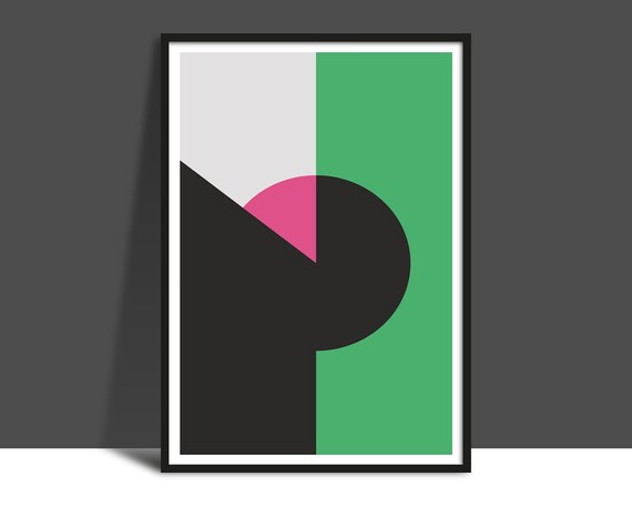 Printable Green Grey City Buildings Architecture Abstract Wall Art Geometric Flat Colour Shapes Illustration Bold Modern Art
