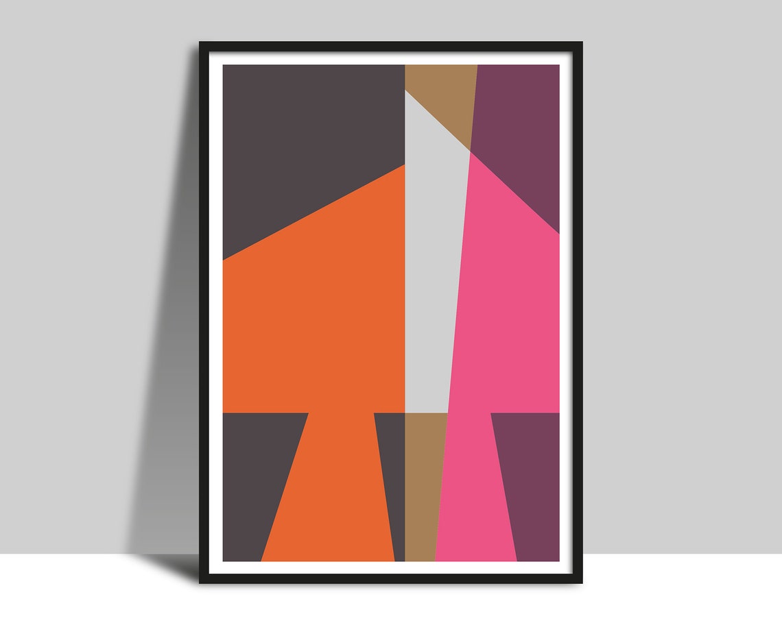 Bright Orange and Pink Geometric Shapes Modern Abstract Poster
