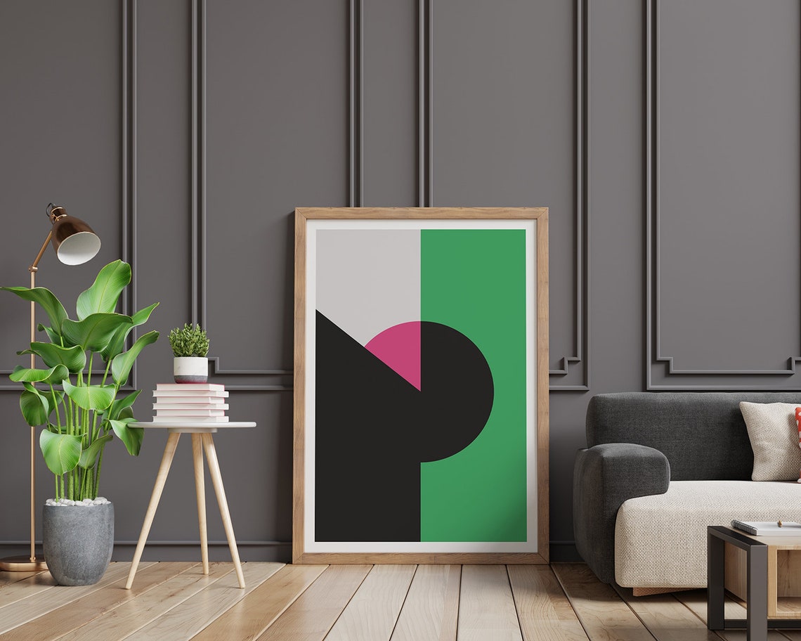 Geometric Green Black Pink Minimalist Bauhaus Abstract Poster - Image 2