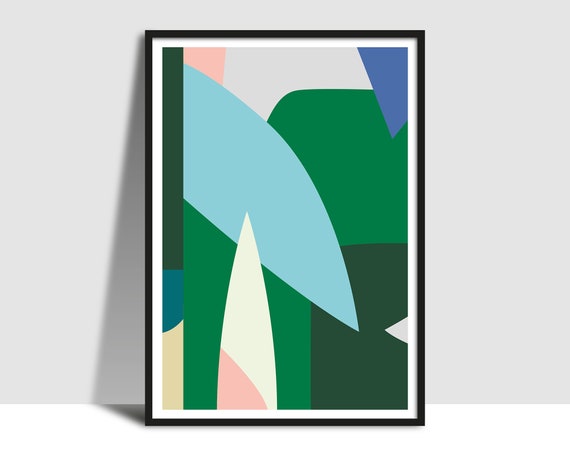 Printable Leaves Botanical Wall Art Abstract Shapes And Forms Poster Bold Leaf Poster Instant Modern Green Pink Blue Grey Print
