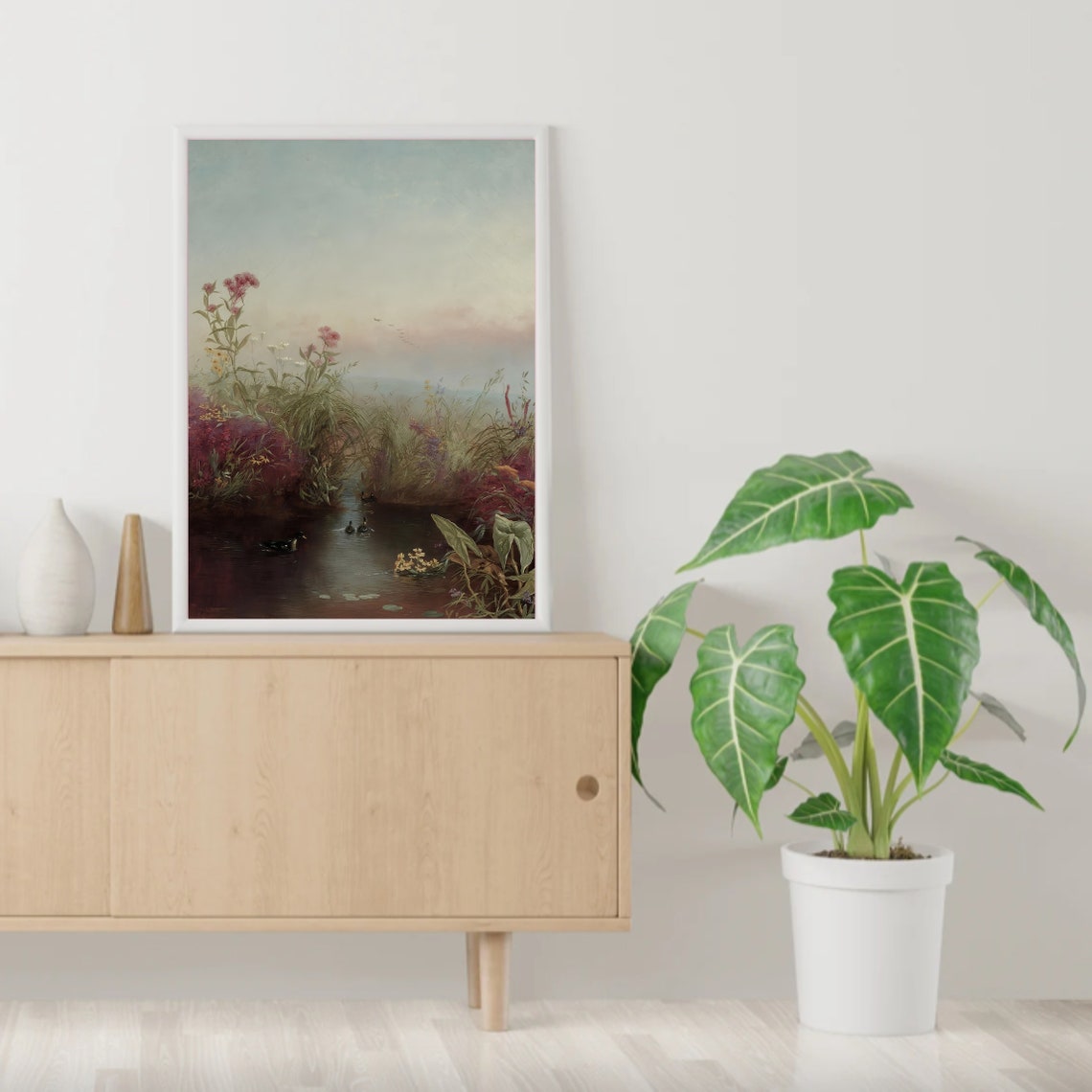 Vintage Lake Painting Vintage Landscape Painting Reed Painting Lake Print Vintage Print Farmhouse Decor Rustic Country Art Print - Image 3