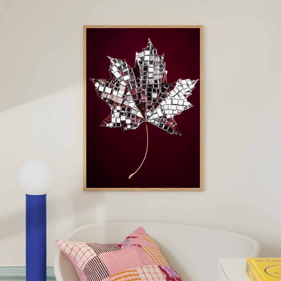 Disco Ball Maple Leaf Burgundy Fall Autumn Botanical Wall Art - Image 3