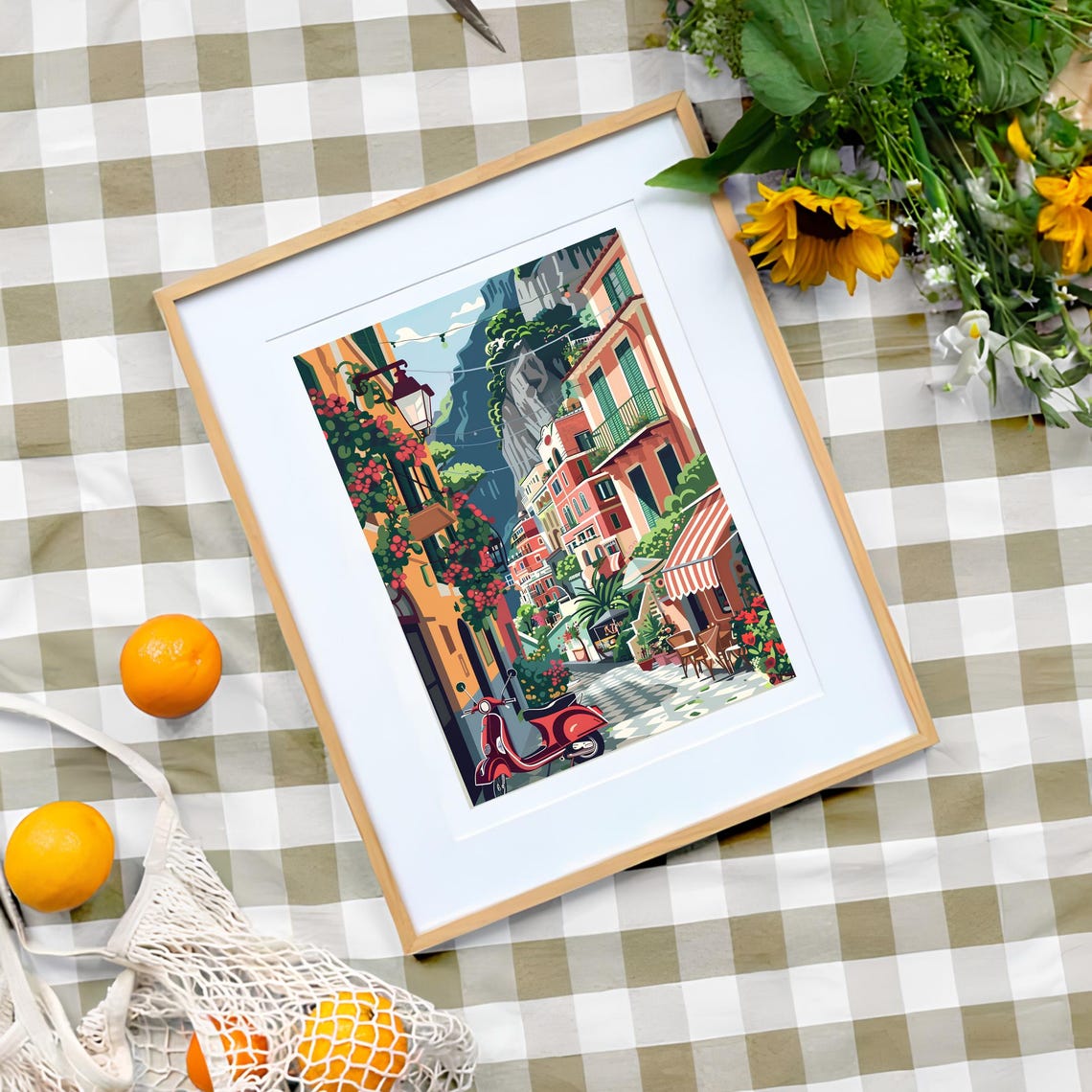 Positano Print Amalfi Print Positano Illustration Positano Travel Poster Amalfi Painting Travel Gallery Italy Print Vespa Print Nursery - Image 3